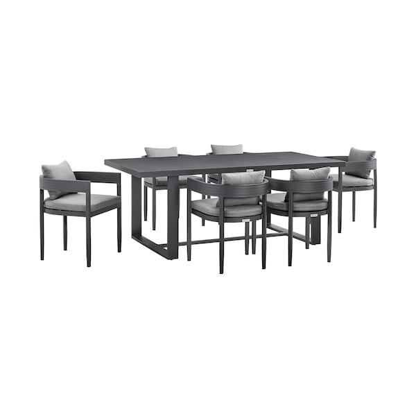 Armen Living Argiope Outdoor Patio 7-Piece Dining Table Set in Aluminum with Gray Cushions 840254333024 - main